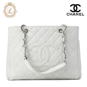 Chanel Matelasse Shoulder Bag Caviar Leather White Double Chain GST